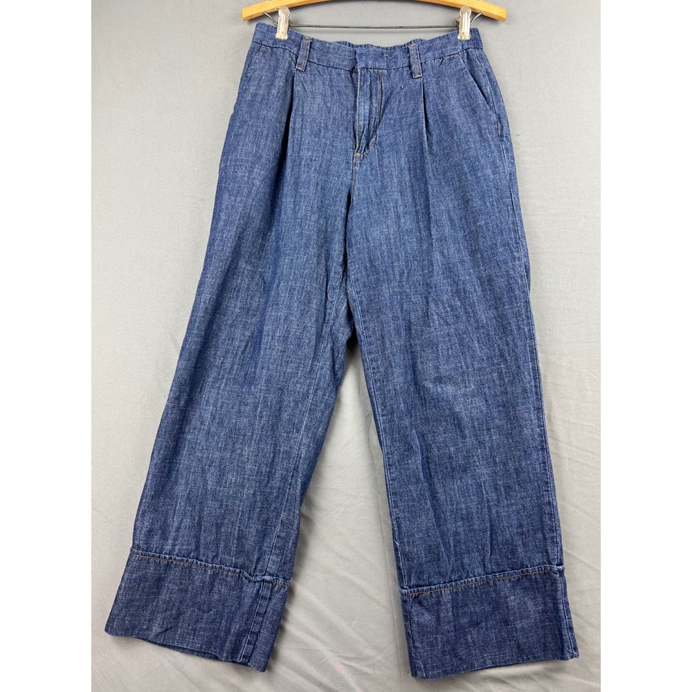 Ophelia Roe Pants Womens Small Wide Leg Pleated Denim Trousers Blue Good